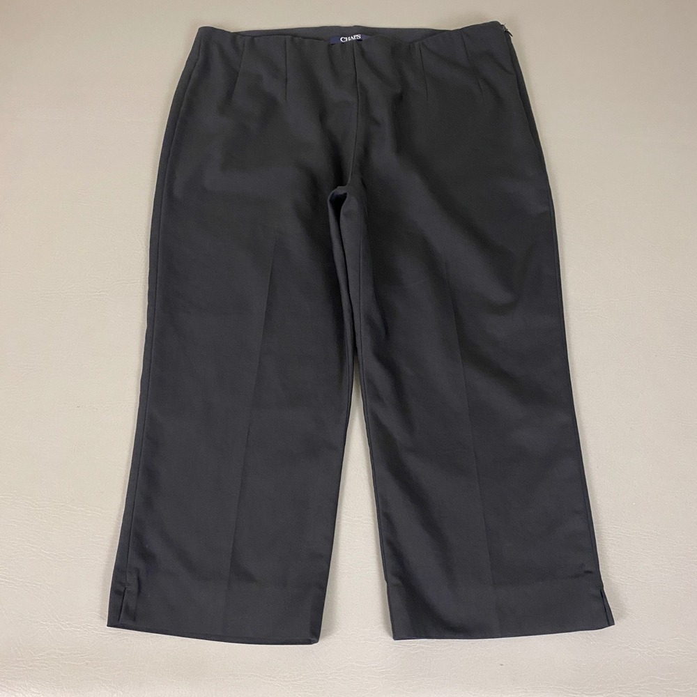 Chaps Cropped Dress Pants Women's Size 16 Black Side Zip Straight Leg Flat Front